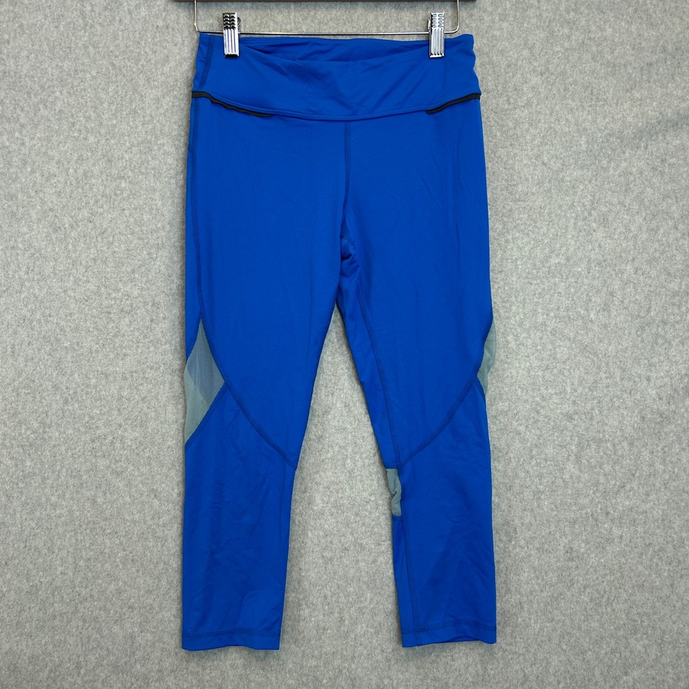 Alala Size Small Crop Leggings Cobalt Blue Mesh Panel Back Zip Pocket Athletic